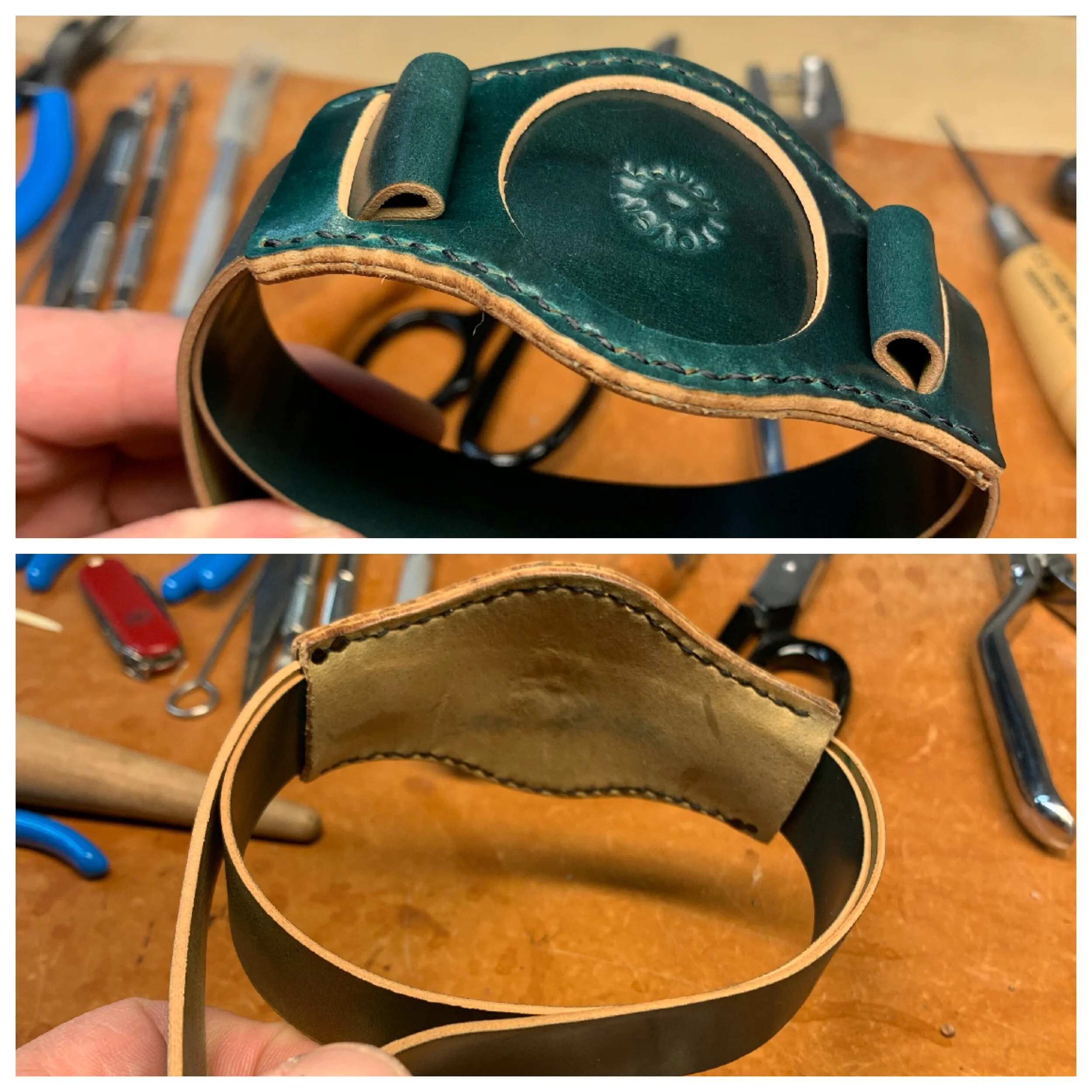 Fitting the unfinished strap to the Bund pad.