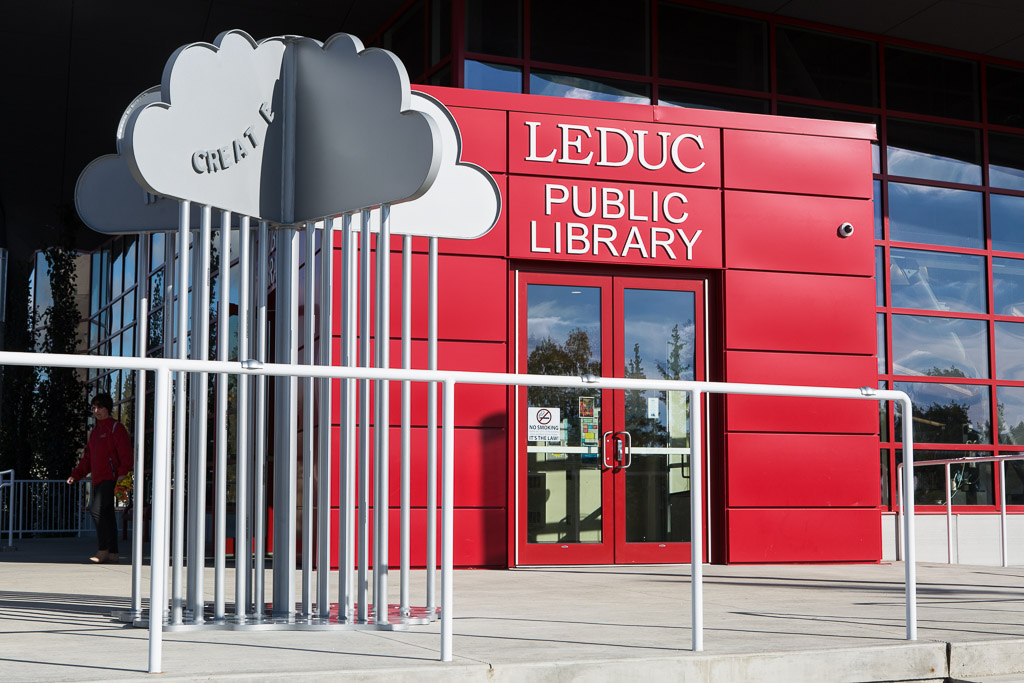 Cloud at library entrance