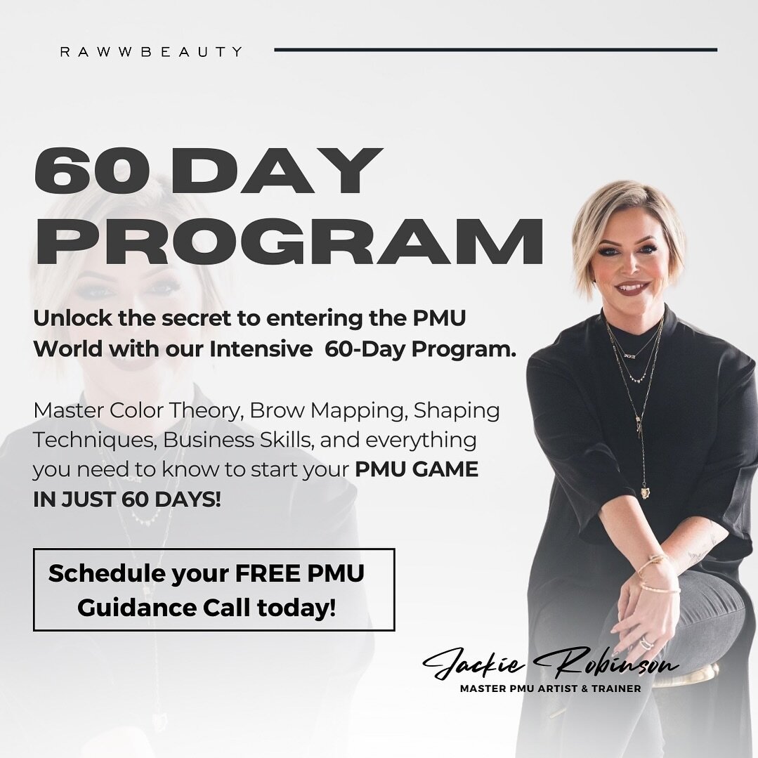 Unlock the secret to entering the PMU World with our Intensive 60-Day Program.

Master Color Theory, Brow Mapping, Shaping Techniques, Business Skills and everything you need to know to start your PMU GAME IN JUST 60 DAYS!

Schedule your FREE PMU Gui