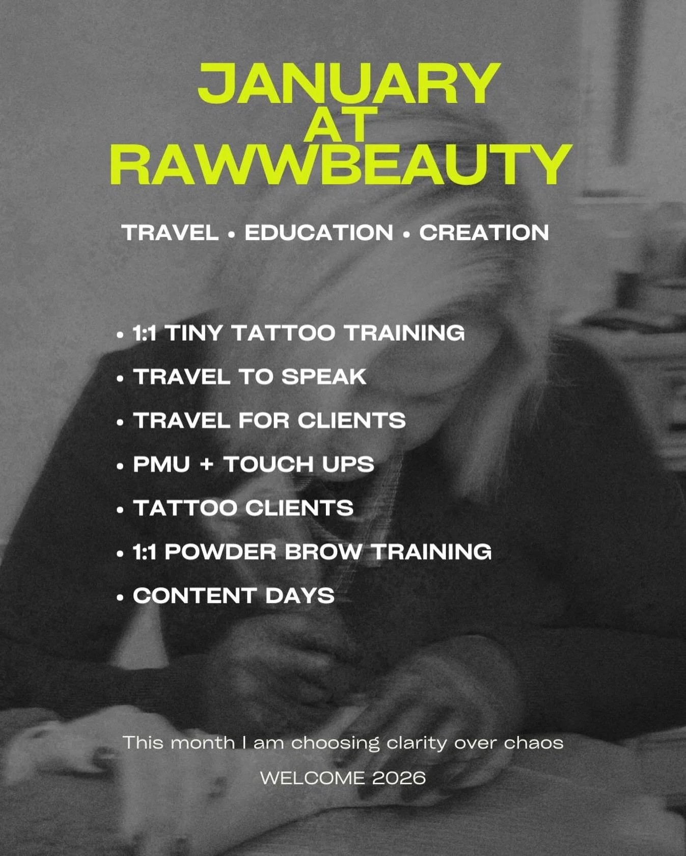 January mood: creating, teaching, refining.
Everything I&rsquo;m building lives here. ✨🖤

#pmutraining #tinytattootraining #birminghamalabama