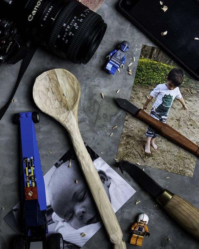 This week we did flat lay photography as our weekly challenge. Our theme was &quot;Our Life in Quarantine&quot; that focused on the things that have been helping us through this time. I have been trying my hand at spoon carving, building a lot of LEG