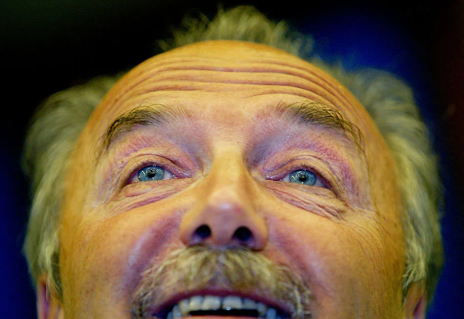 Politician George Galloway speaks at a meeting. London, England. April 2003.