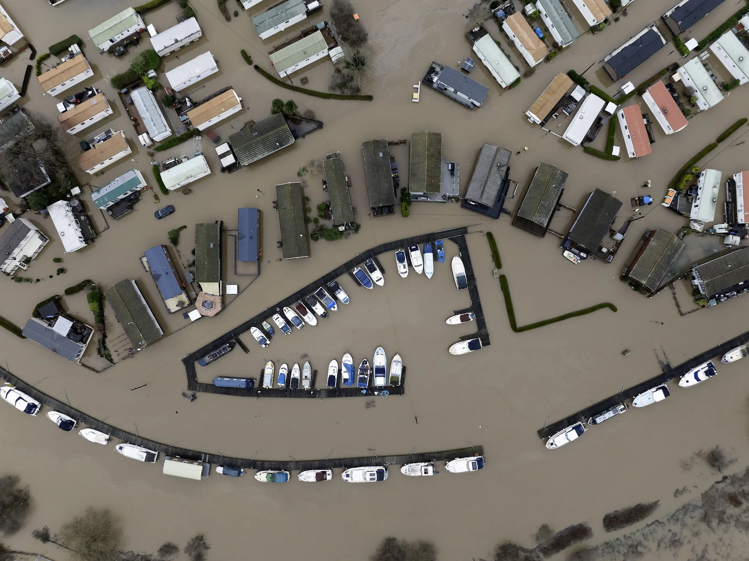 The River Medway (LOWER) has burst it's banks flooding The Little Venice Caravan Park near Yalding in Kent on January 6, 2025.