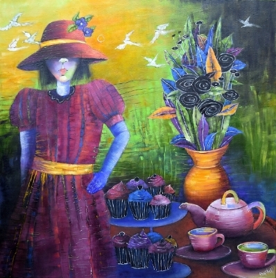 It's Not as Perfect as You Pretend, oil on canvas, 36 x 36, $1900.00. Available for purchase.
