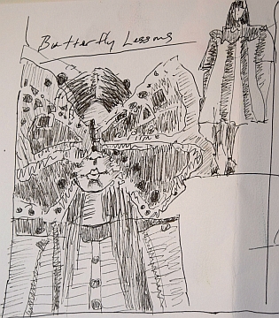 Sketching an idea for the composition.