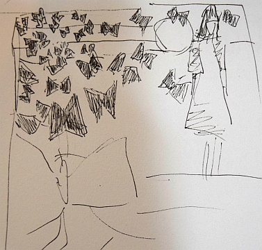 After starting the painting, I knew I needed movement and interest at the top of the painting. Basic sketch idea.