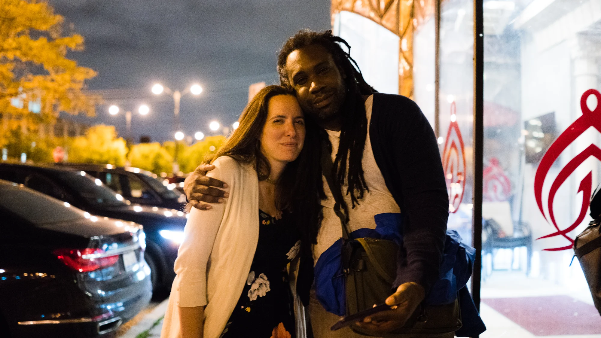 Diana and Raymond outside of the Thirdcoast Awards Ceremony at the Alhambra Palace in Chicago. We were reveling in the realization: the leaves are changing!
