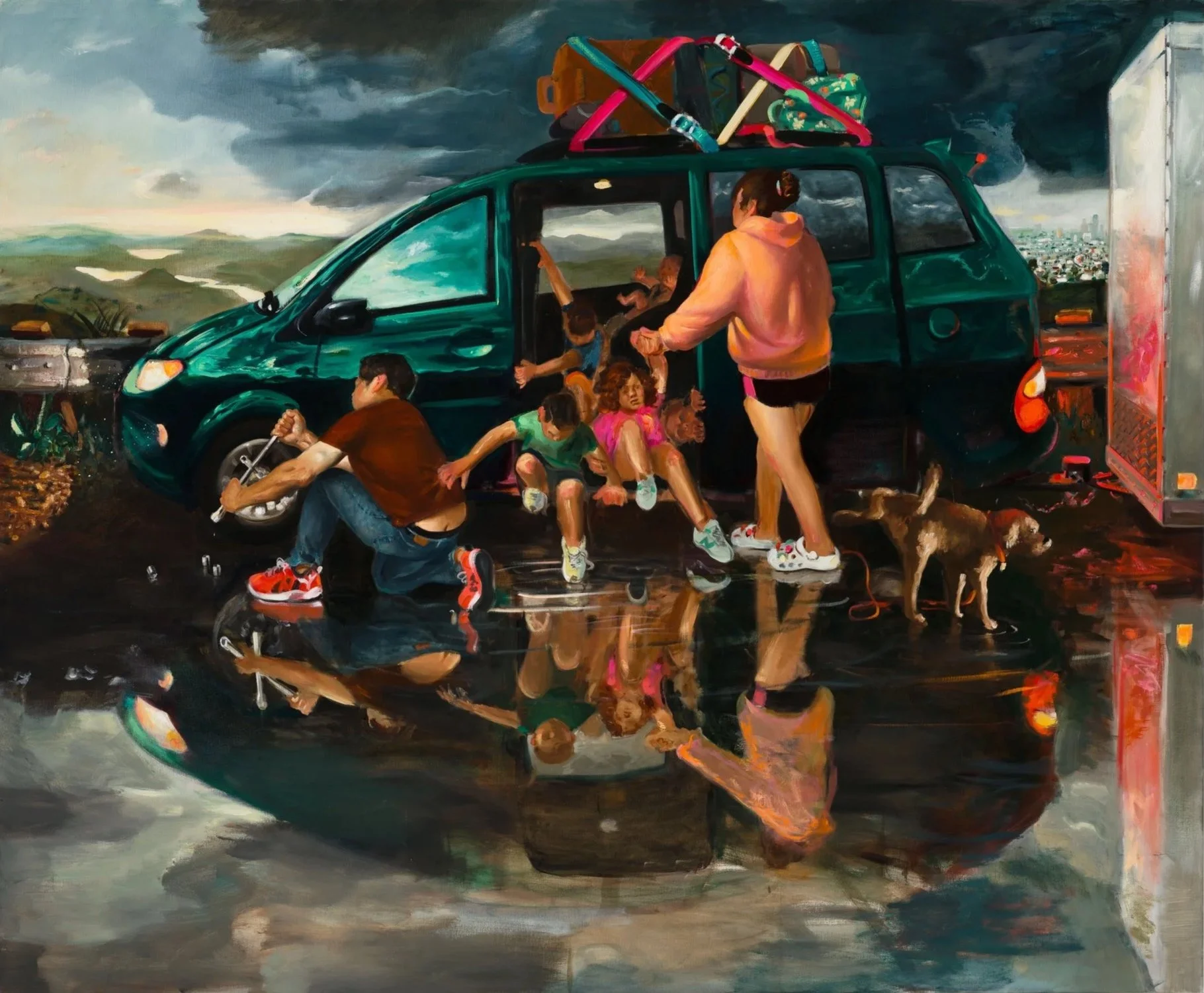 "Try Not to Panic", 2023, oil on linen, 75.75 x 90.5 in. 