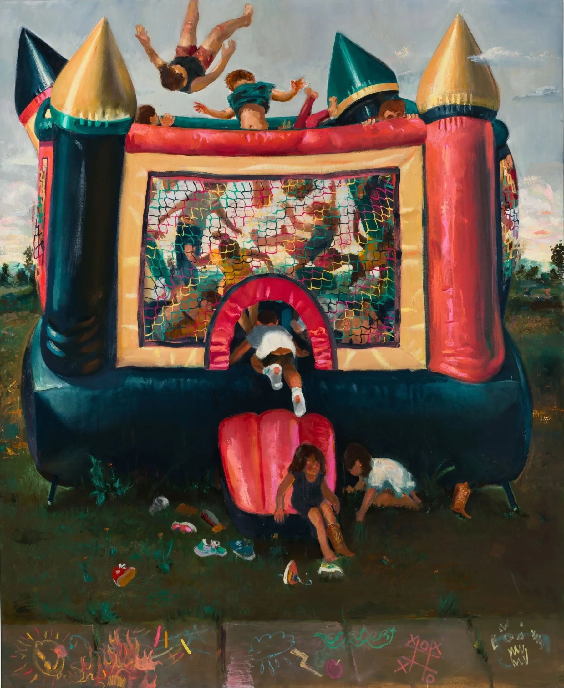 "Bounce Castle" 2023, oil on linen, 90.5 x 75.75 in. 