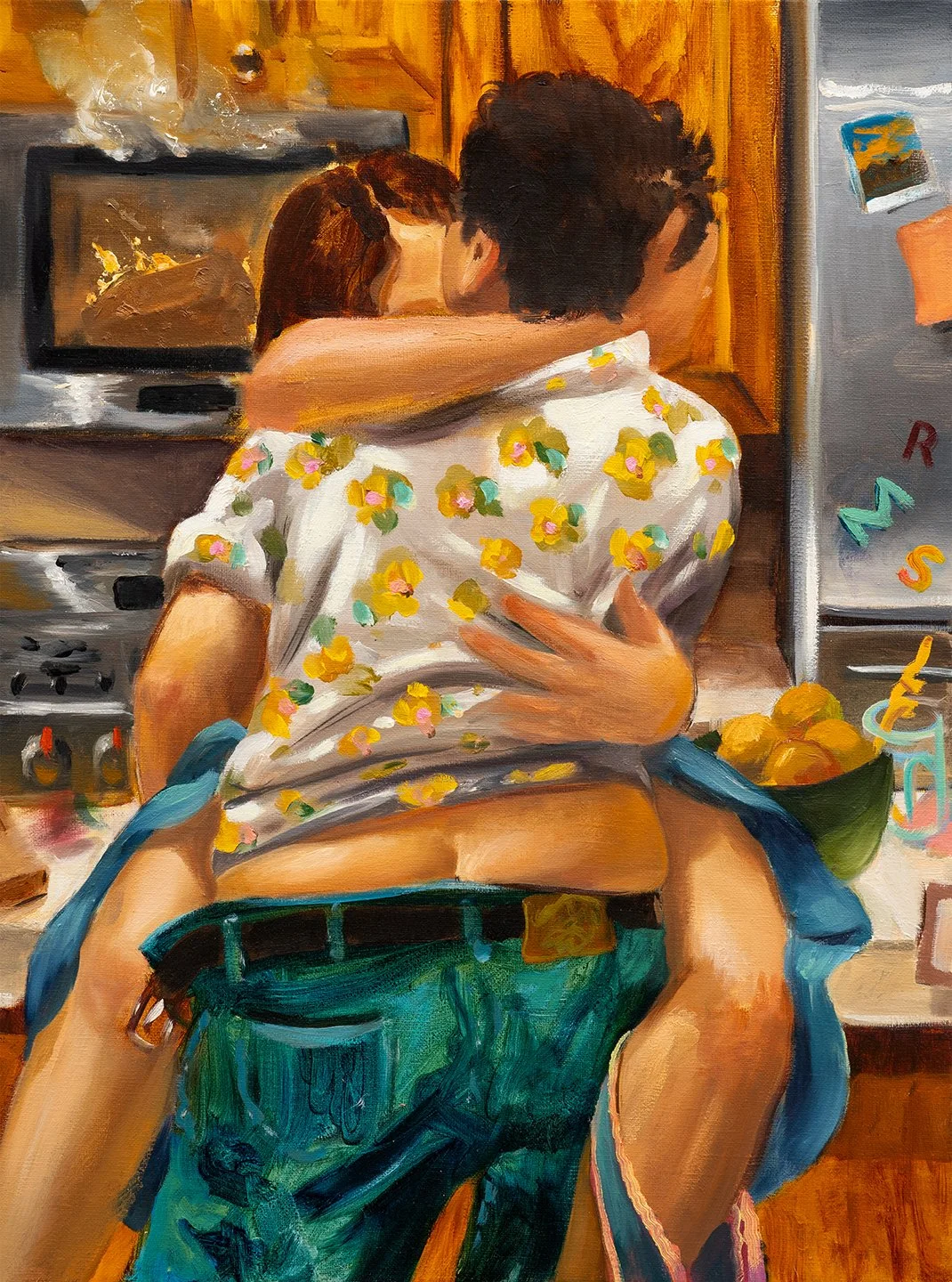 "Kitchen Fire", 2023, oil on canvas, 20 x 16 in. 