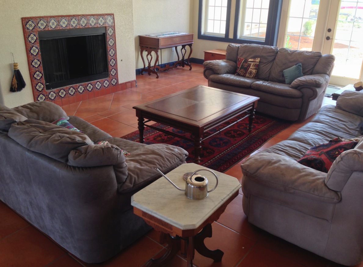 Couches & fireplace in the Great Room