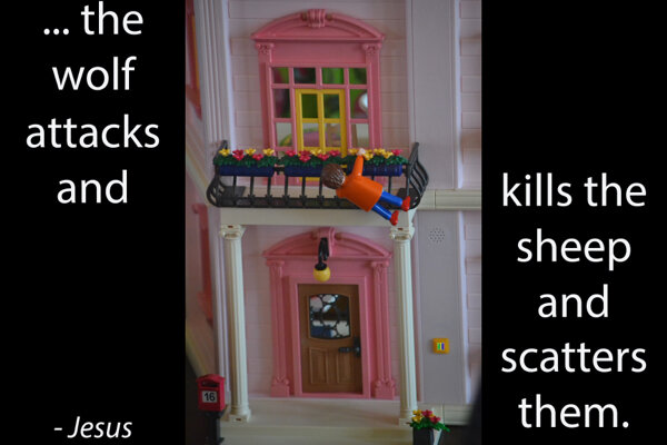 Door of the Day #316 Quotation from: Jesus - John 10:12 (IEB) Photo: Thomas Cogdell - Playmobil thief Originally created for Wittenberg 2017