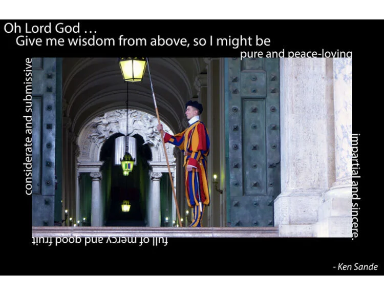 Door of the Day #327 Quotation from: Ken Sande - A Peacemaker's Prayer, from Relational Wisdom 360, https://rw360.org/wp-content/uploads/2017/03/A-Peacemakers-Prayer.pdf Photo: Franz Rathmair - Swiss guard, Vatican Originally created for Wittenberg …
