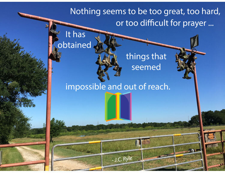 Door of the Day #378 Quotation from: J.C. Ryle - Quoted by Trey Kent on Facebook, 29 June 2017 Photo: Thomas Cogdell - Boot gate (morning), east of Austin, Texas Originally created for Wittenberg 2017
