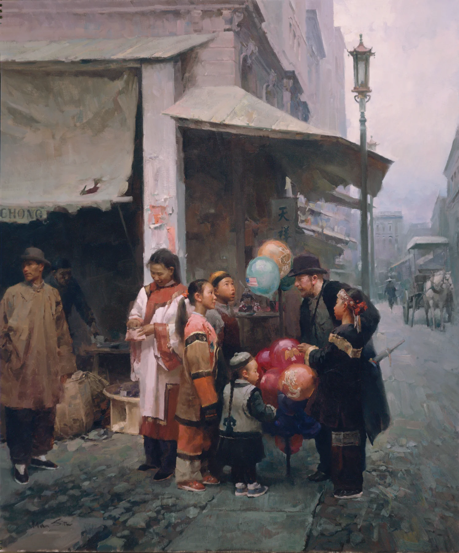 Balloon Man in San Francisco, California, 1904. Oil on Canvas, 38 x 32 inches.