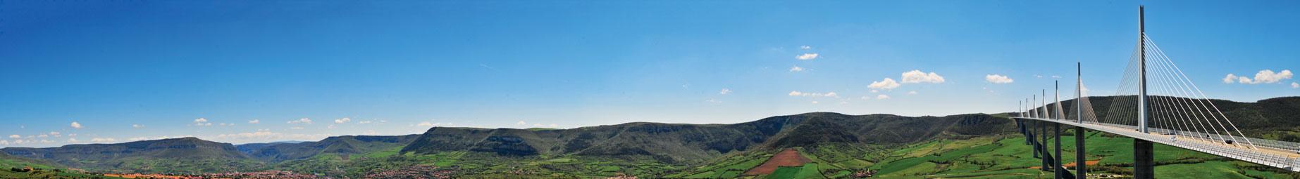 The Millau Viaduct (tallest cable-stayed bridge in the world) going from one plateau to the other.