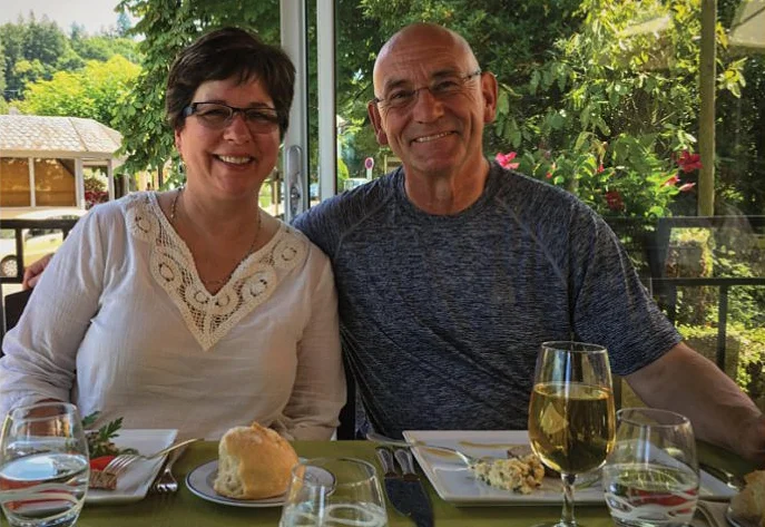 Norma and Bill Webb enjoying times at Rieupeyroux’s restaurant.