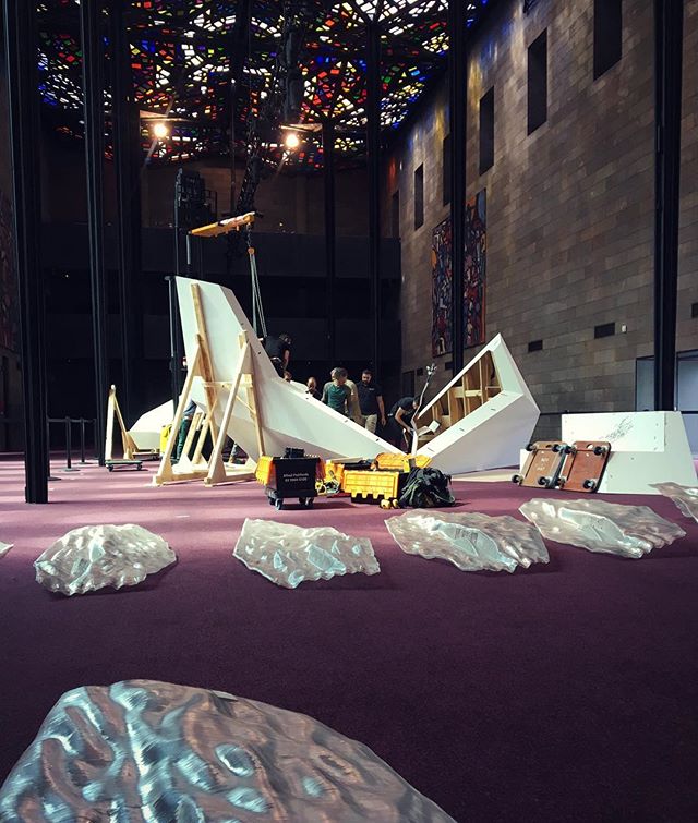 Floe pavilion being installed onsite in the Great Hall of the NGV. #studiorolandsnooks #rmitarchitecture #ngv