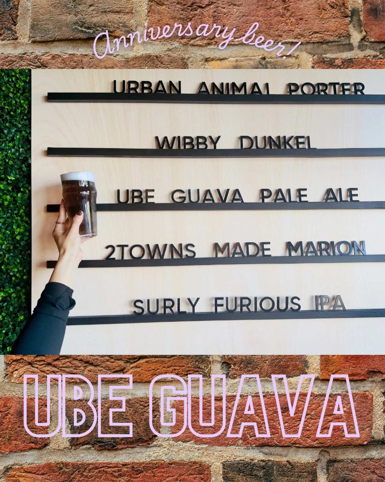 Come try our 12 yr anniversary beer, an Ube Guava Pale Ale 📢
