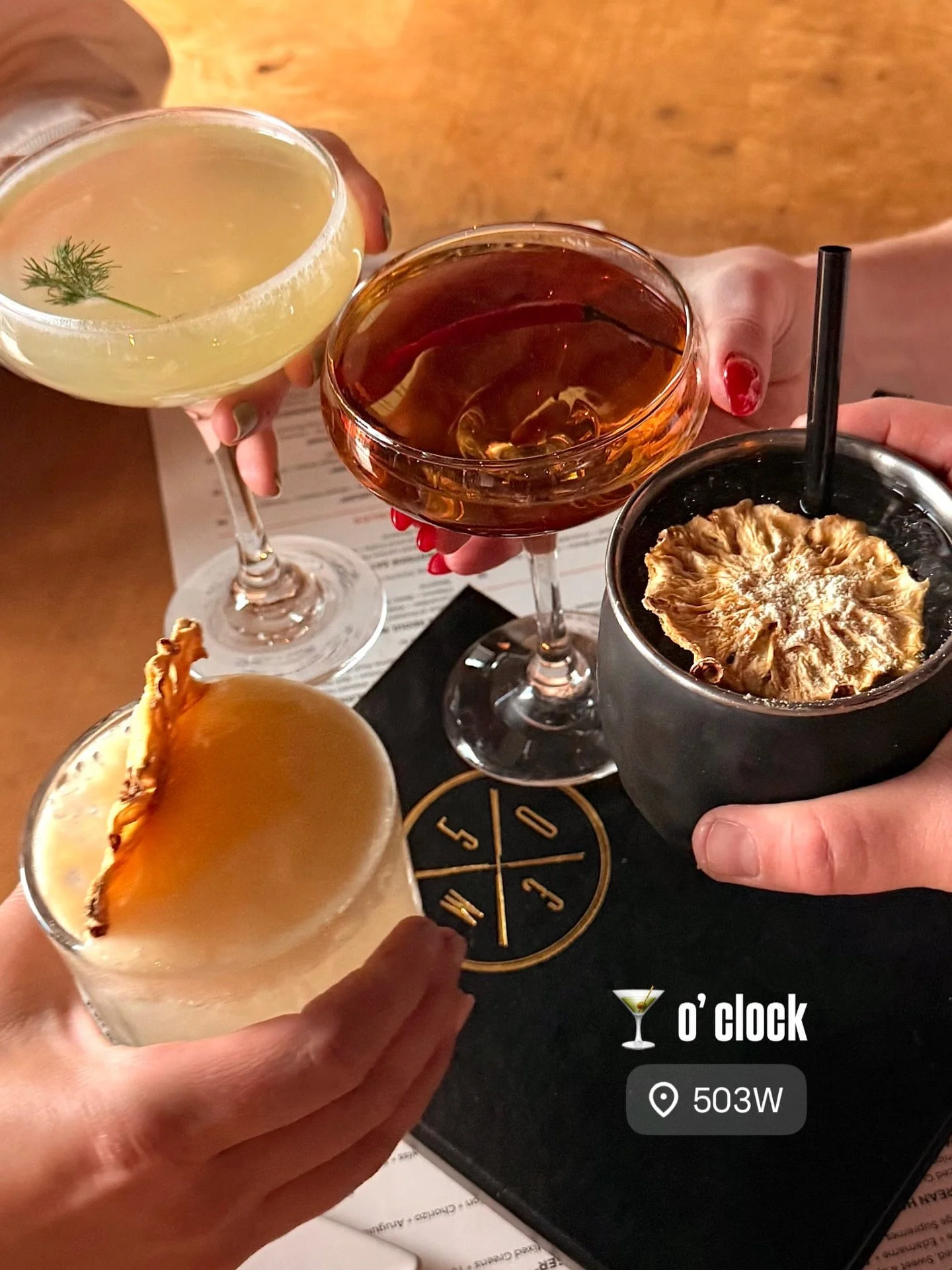 Why wait for 5 o&rsquo;clock when the drinks are this good all day? 👀

✨ Happy Hour &mdash; ALL DAY ✨
📍 503W

Grab your crew, raise a glass, and make any hour the best hour. 🥂