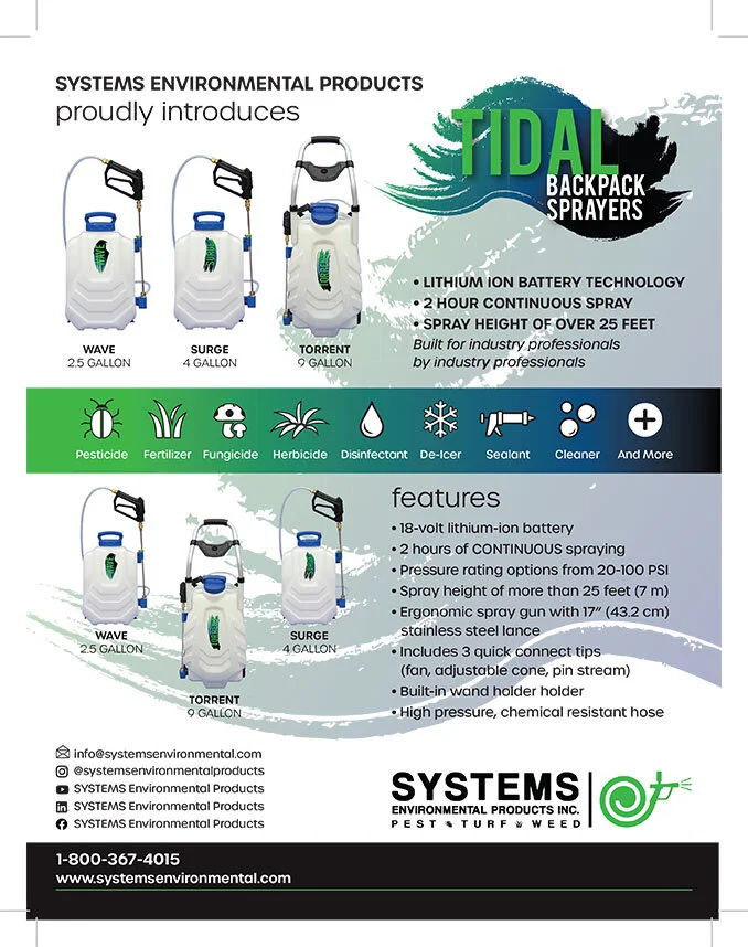   Sell sheet design  (and product line branding) for Tidal Backpack Sprayers, Systems Environmental Products, Grimsby, ON 