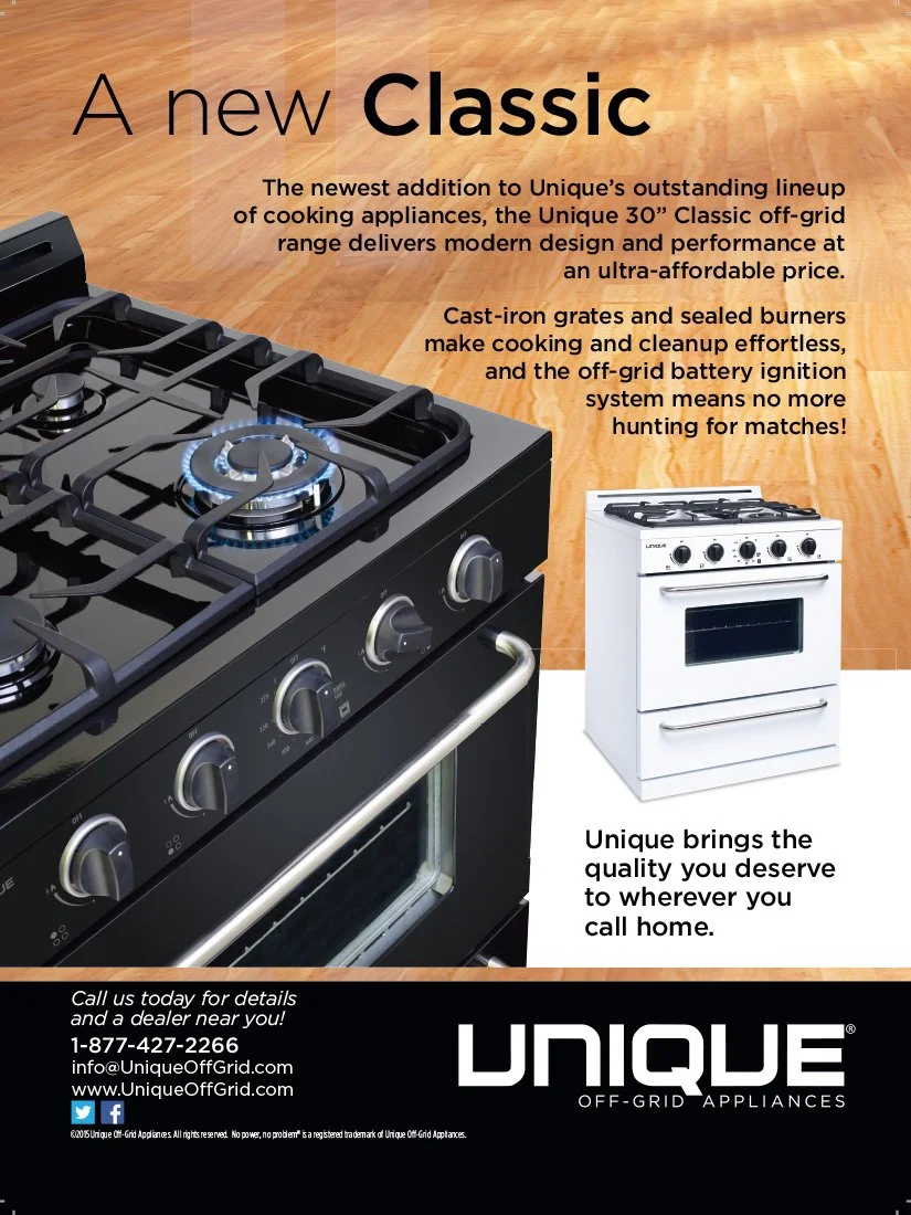  CLIENT: Unique Off-Grid Appliances  PROJECT: Copywriting and design for a new range of off-grid propane-powered stoves, to be featured in several off-grid lifestyle publications. 