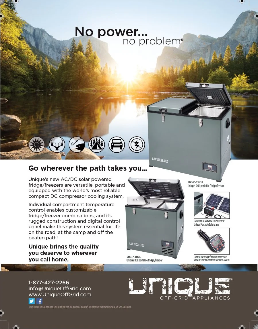  CLIENT: Unique Off-Grid Appliances  PROJECT: Copywriting and design for a new range of off-grid solar-powered fridge/freezers, featured in several North American off-grid living publications. 