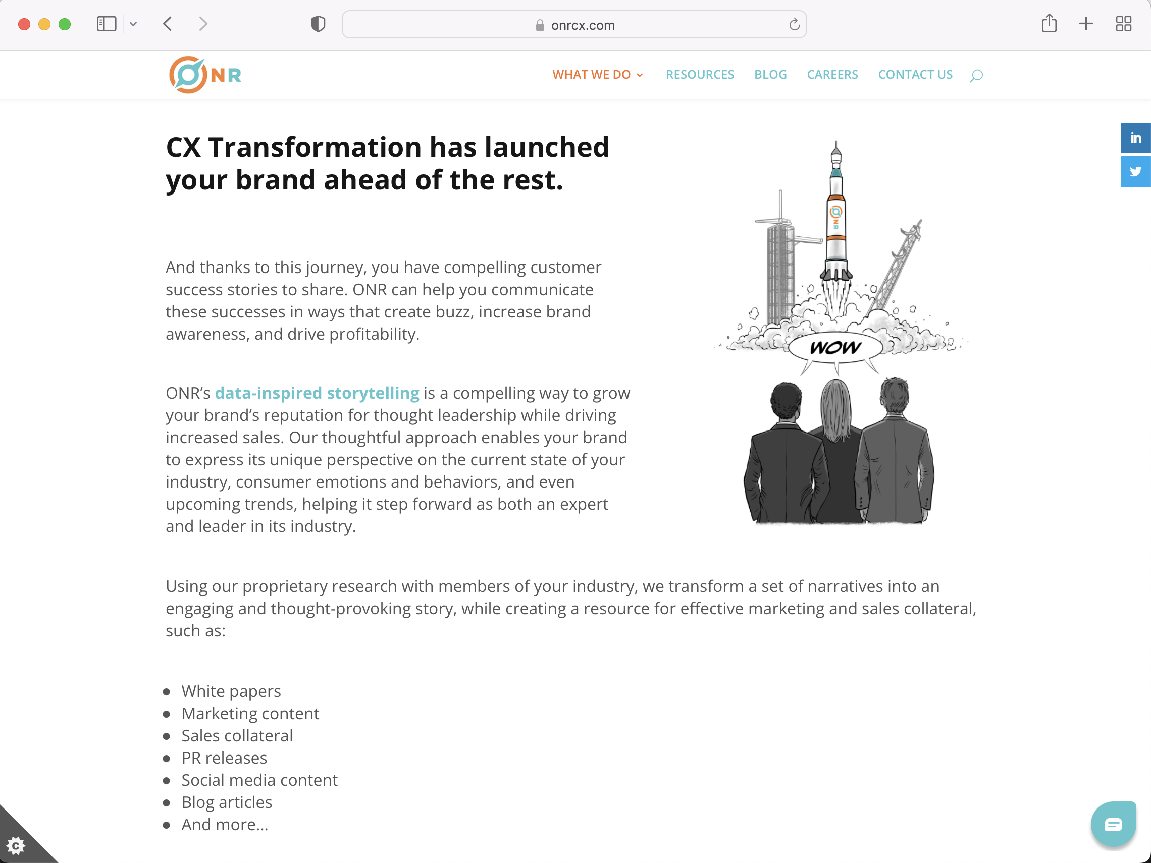  CLIENT: ONR CX  PROJECT: Introducing ONR’s newly refreshed brand voice throughout its website to create an engaging, informative, relatable experience.   Click here to read the full copy.  