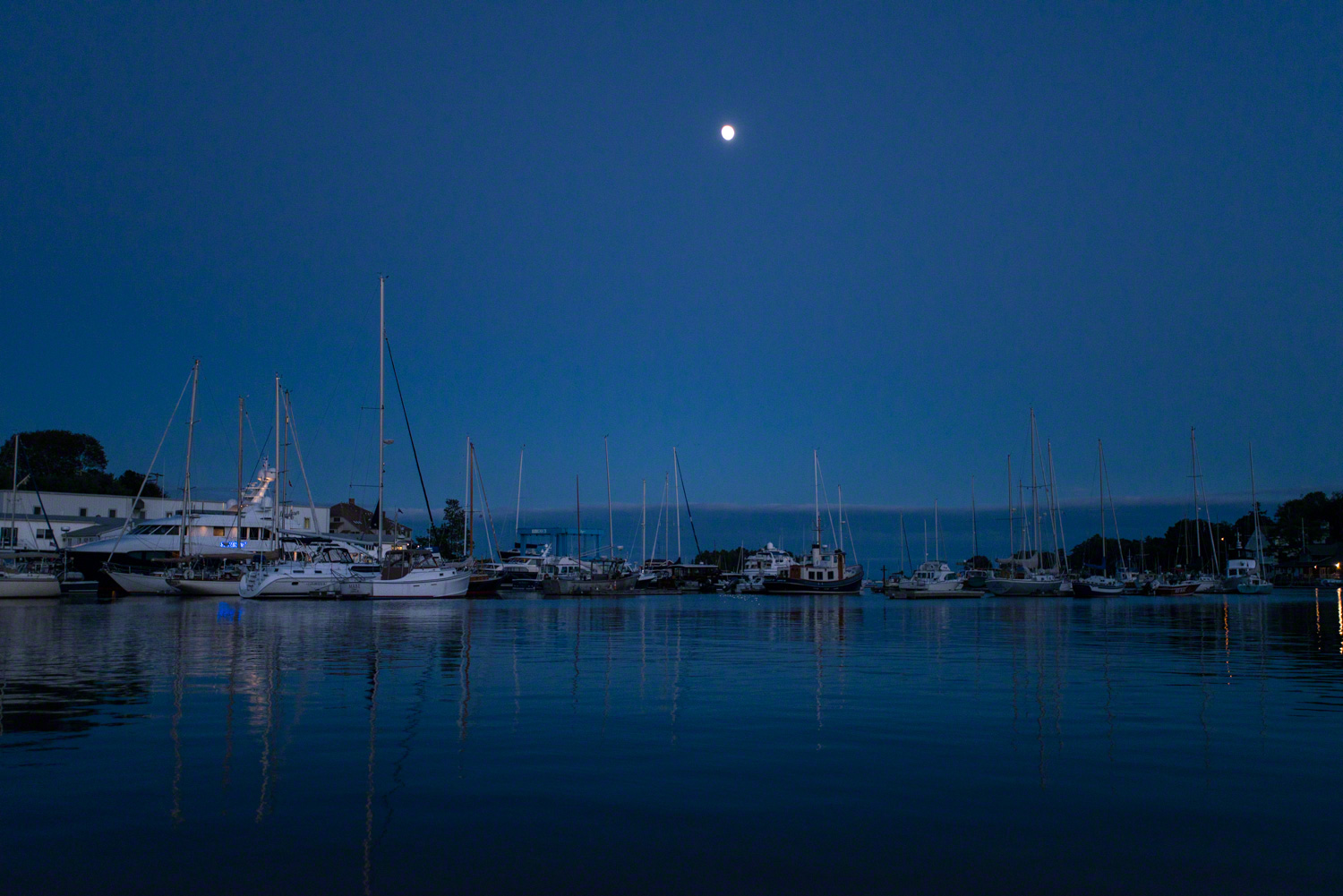 Camden, Maine harbor sunset/moonrise