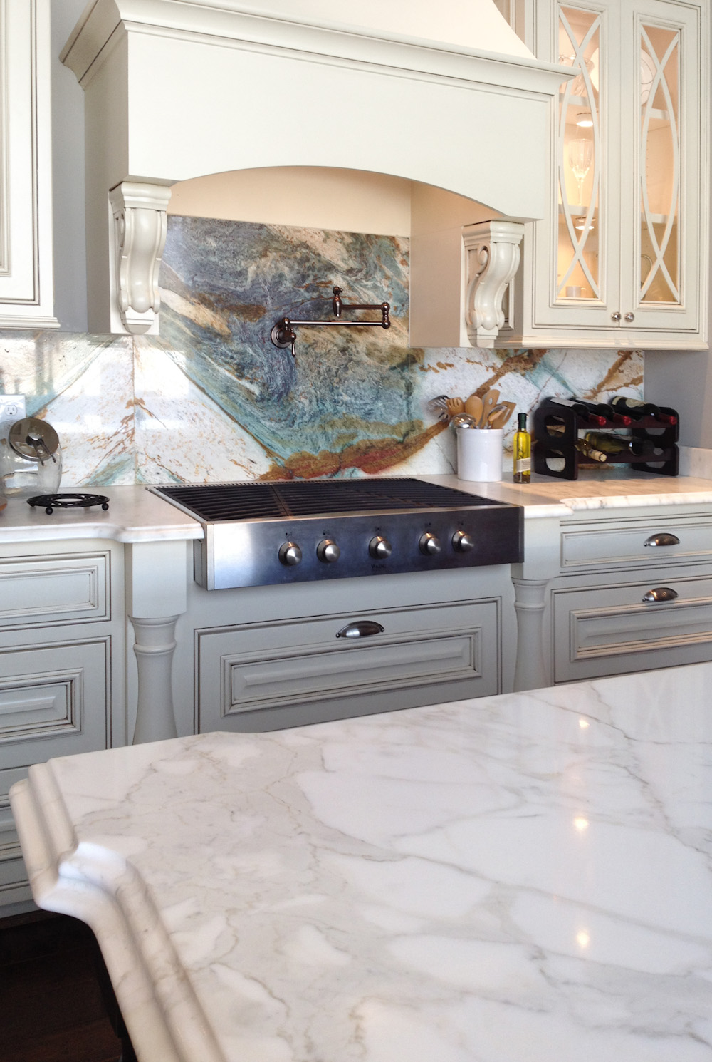 The natural stone backsplash in this kitchen is truly a work of art. Photo: Stone Interiors