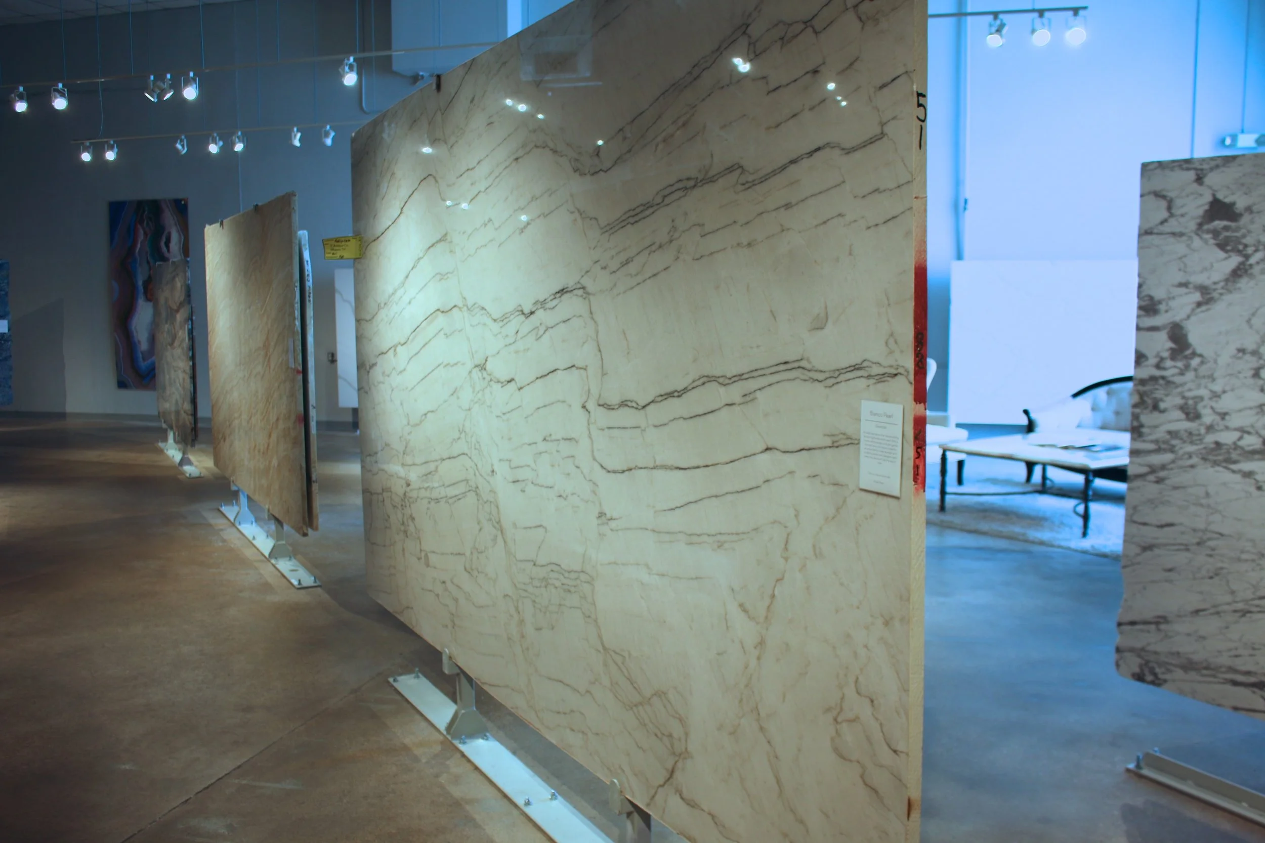 Allied Stone has over 110 slabs on display in their climate controlled showroom Photo: Lisa Stewart Photography