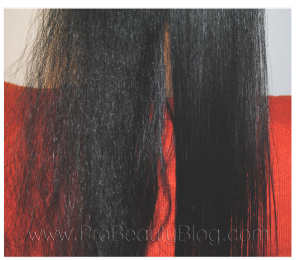 Up-close shot. Look at the shine and luster! The hair is seared bone-straight!