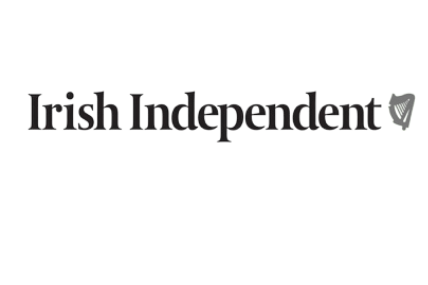 The logo features the words 'irish Independent' in stylized black letters, with a shield icon containing a harp on the right side.