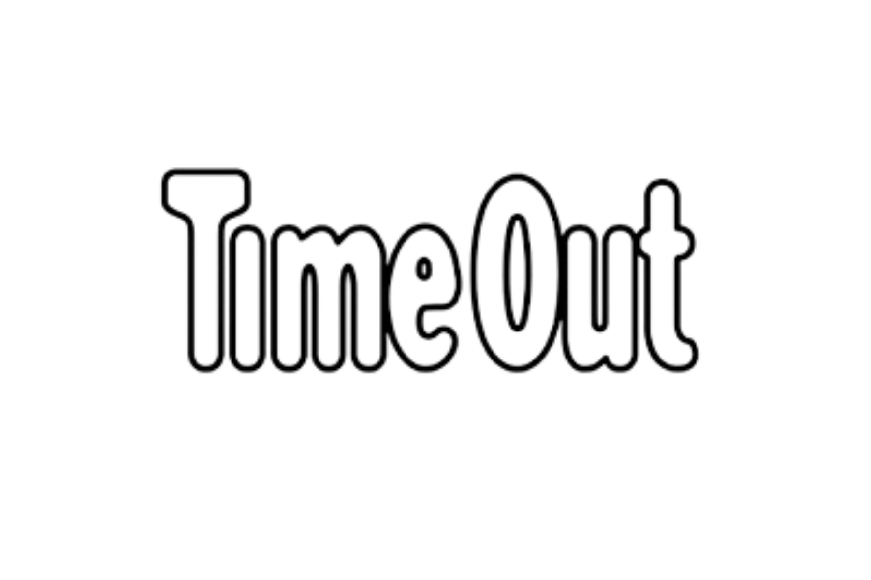 Black and white graphic with the text 'Time Out' in stylized, outlined letters.