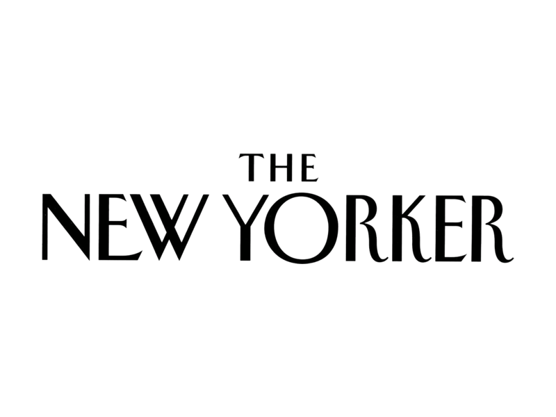 Logo of The New Yorker magazine in black and white text.