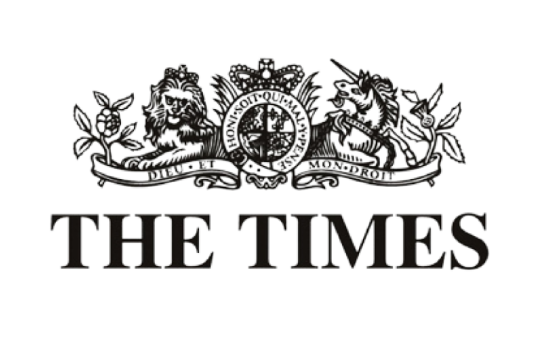 Black and white logo of The Times newspaper featuring a lion and unicorn crest above the text 'THE TIMES'.