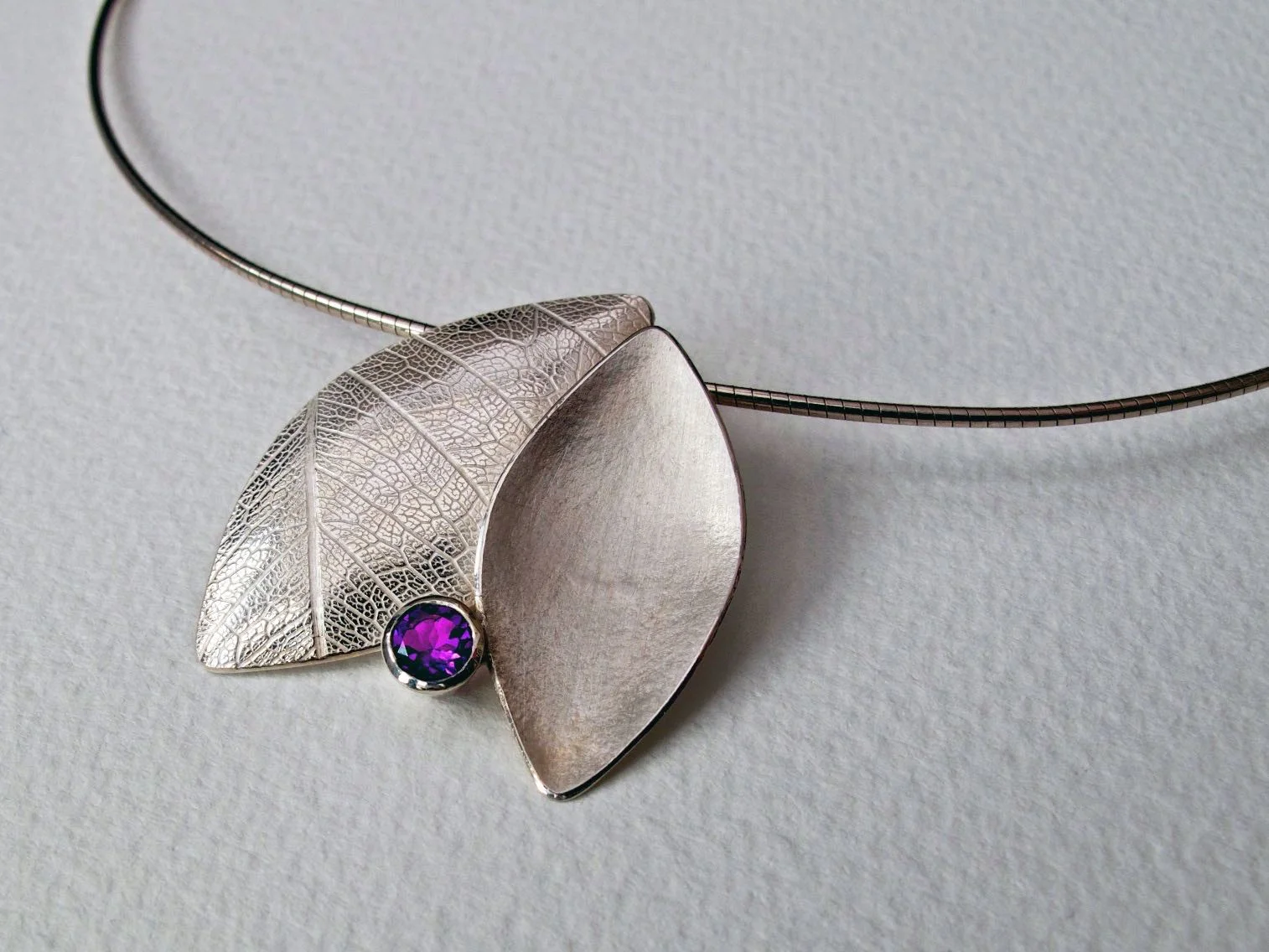 Amethyst leaf duo necklace