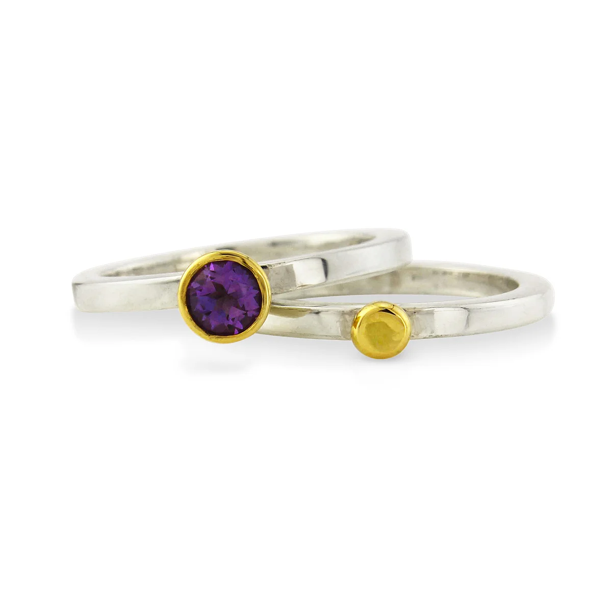 Gold nugget and amethyst stacking rings Large.jpg