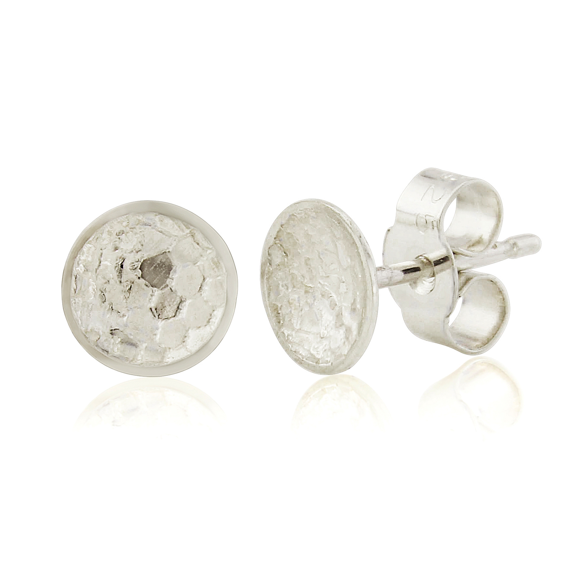 Small lace embossed domed silver earrings