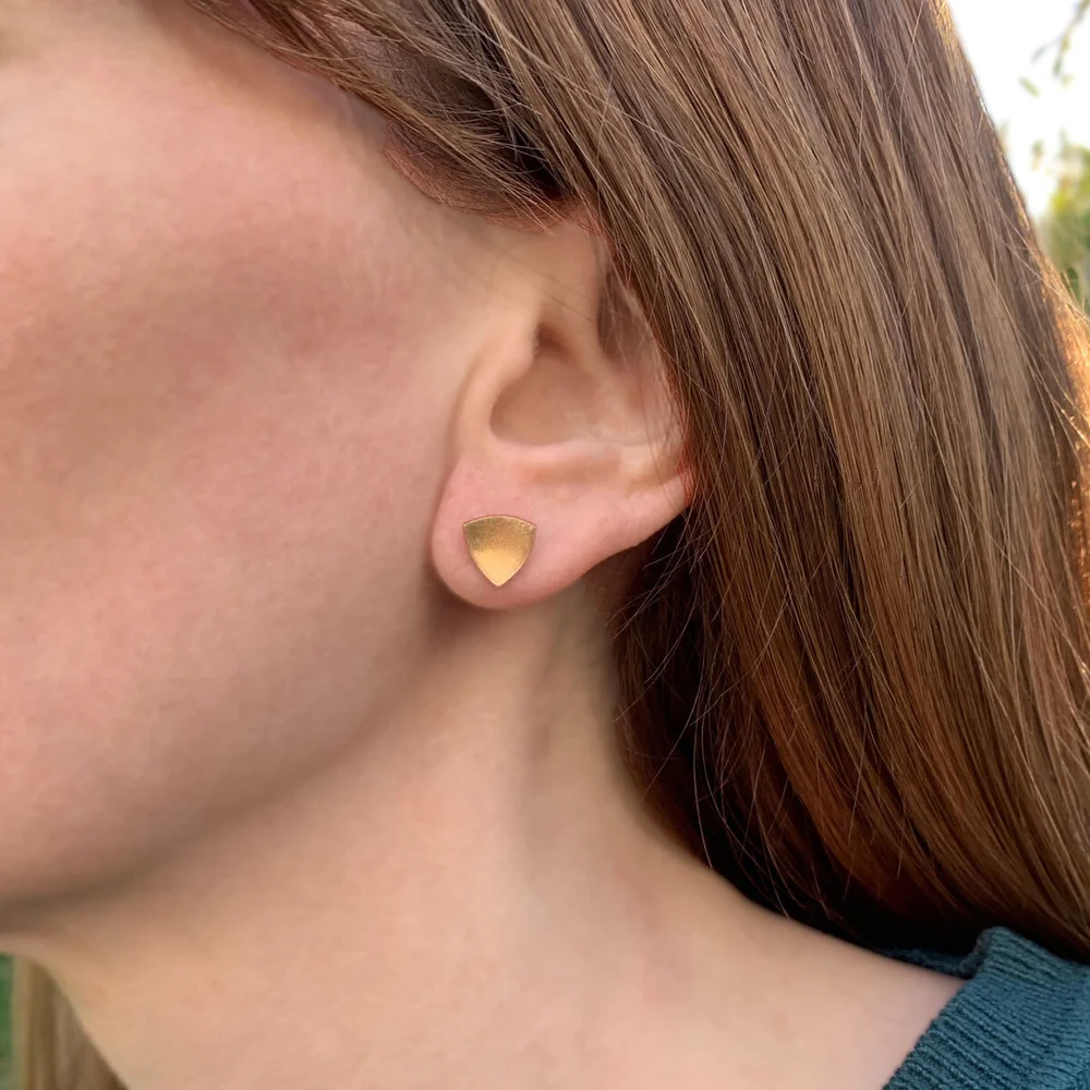 Medium 22 carat gold plated trillion stud earrings — Kate Phipps