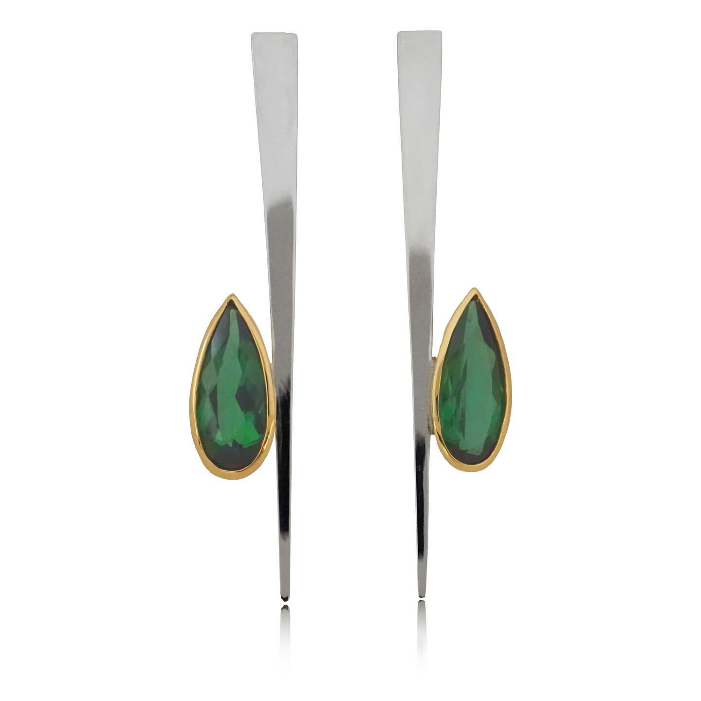 A recent bespoke commissions was creating something for these gorgeous pear shaped green tourmalines, which my customer had purchased on a recent holiday to South America. She asked me to make them into a pair of earrings, and was inspired by my tape