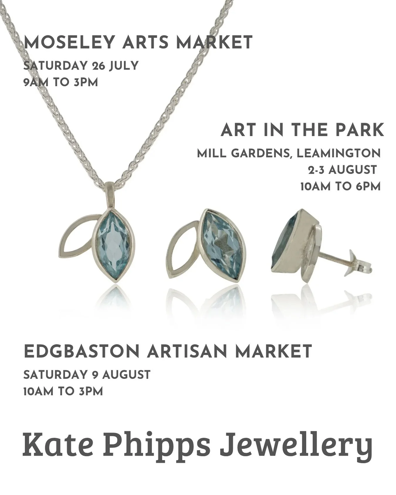 I’m out and about over the next few weekends with some beautiful new pieces – including this delicate marquise cut sky blue topaz set from my new Facet Line collection ✨
Come and say hello if you’re nearby:
📍Moseley Arts Market &nd