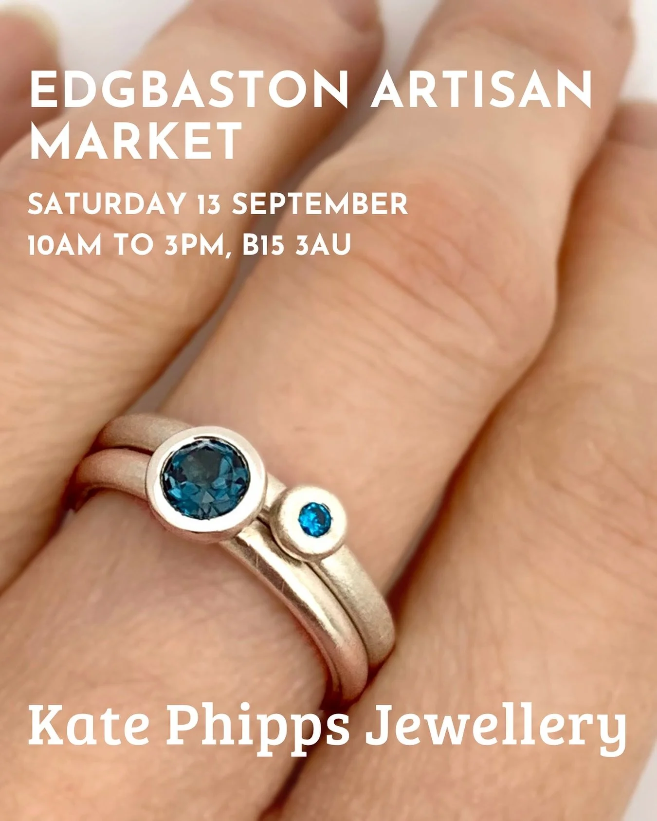 I’ll be at Edgbaston Artisan Market tomorrow with lots of handmade jewellery – including this London blue topaz scattered trillions ring stacked with a nugget ring set with turquoise cubic zirconia. ✨
It’s always such a lovely marke