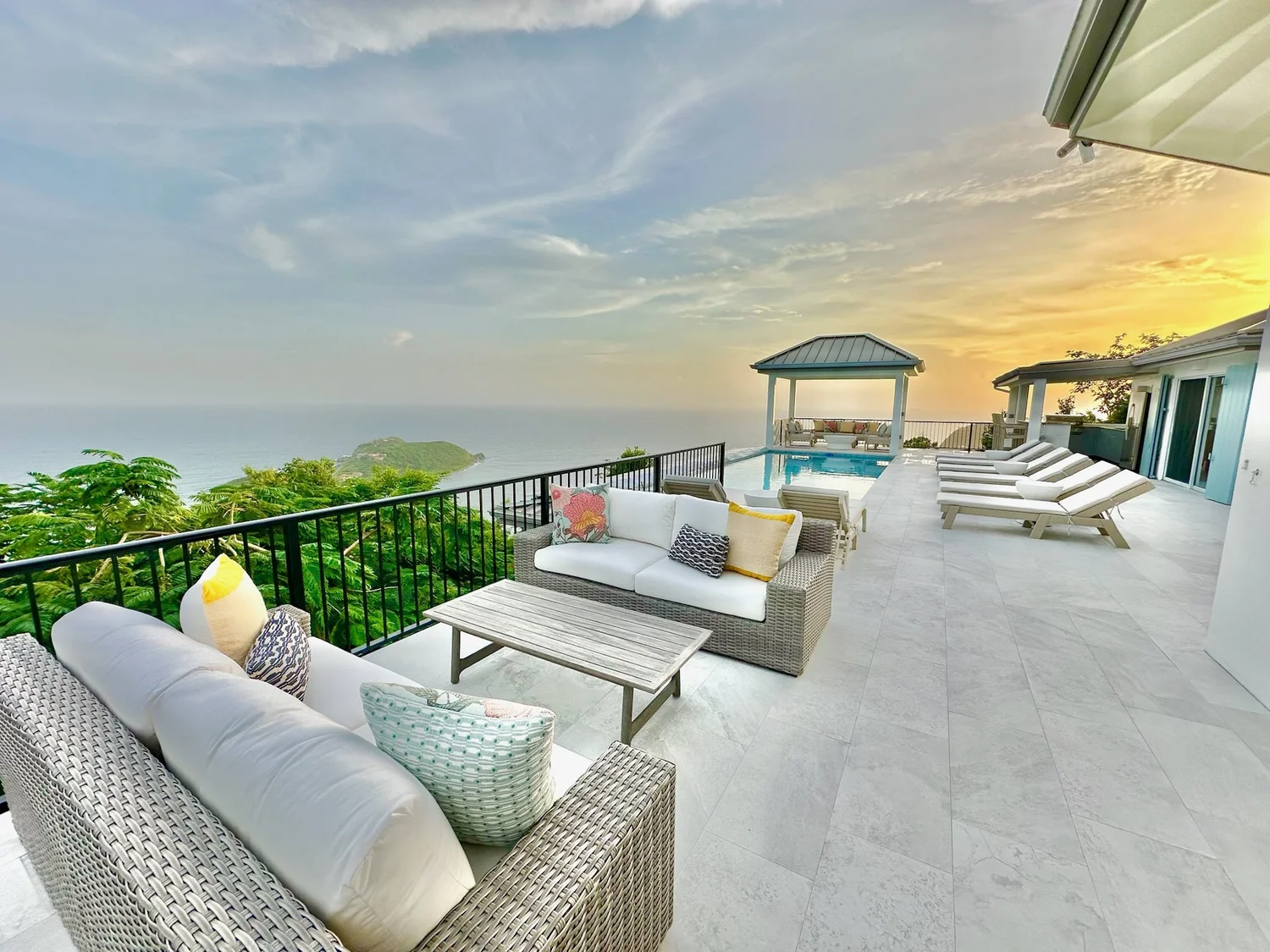 Great Cruz Bay estate interior and harbor view