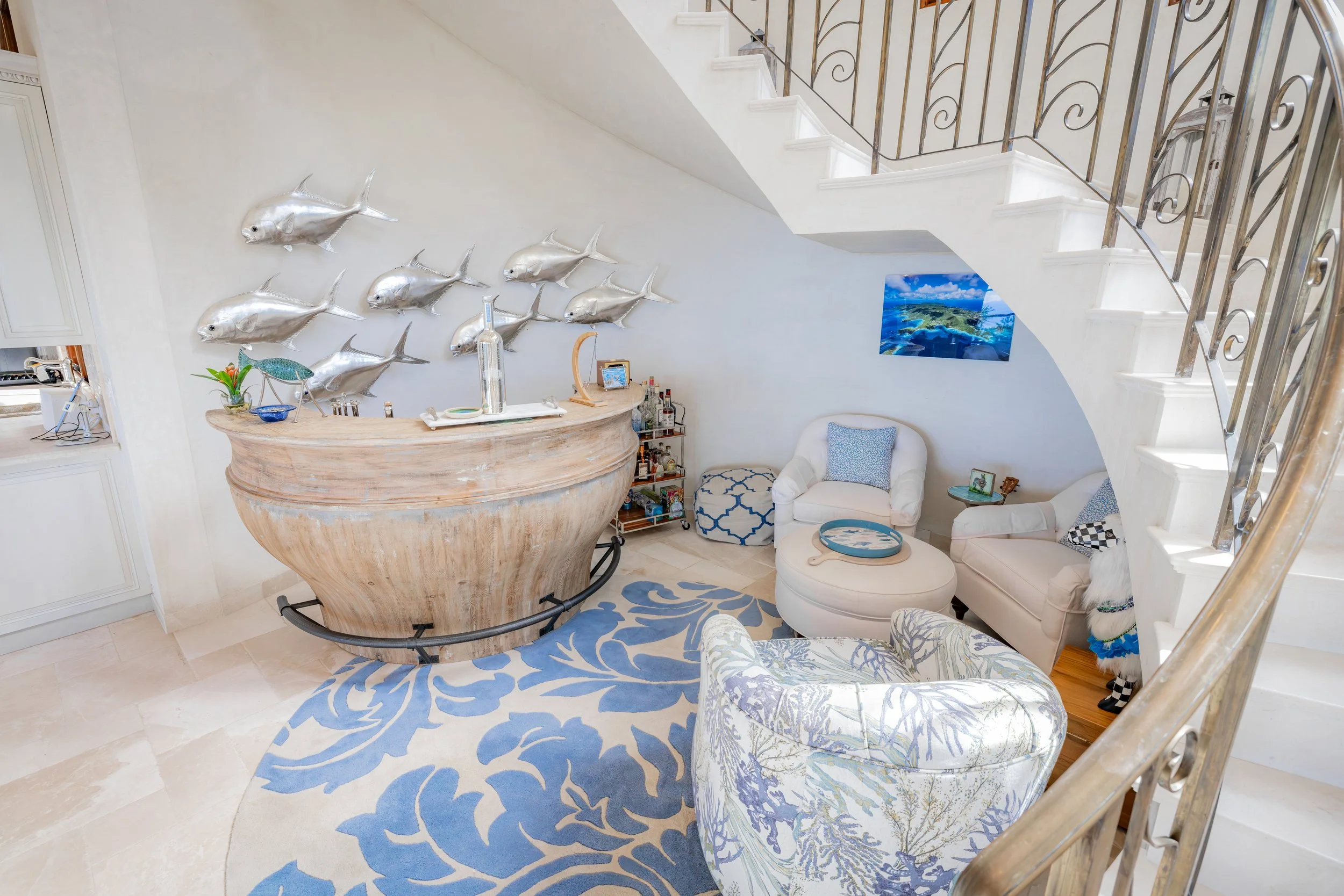 Bar below spiral staircase