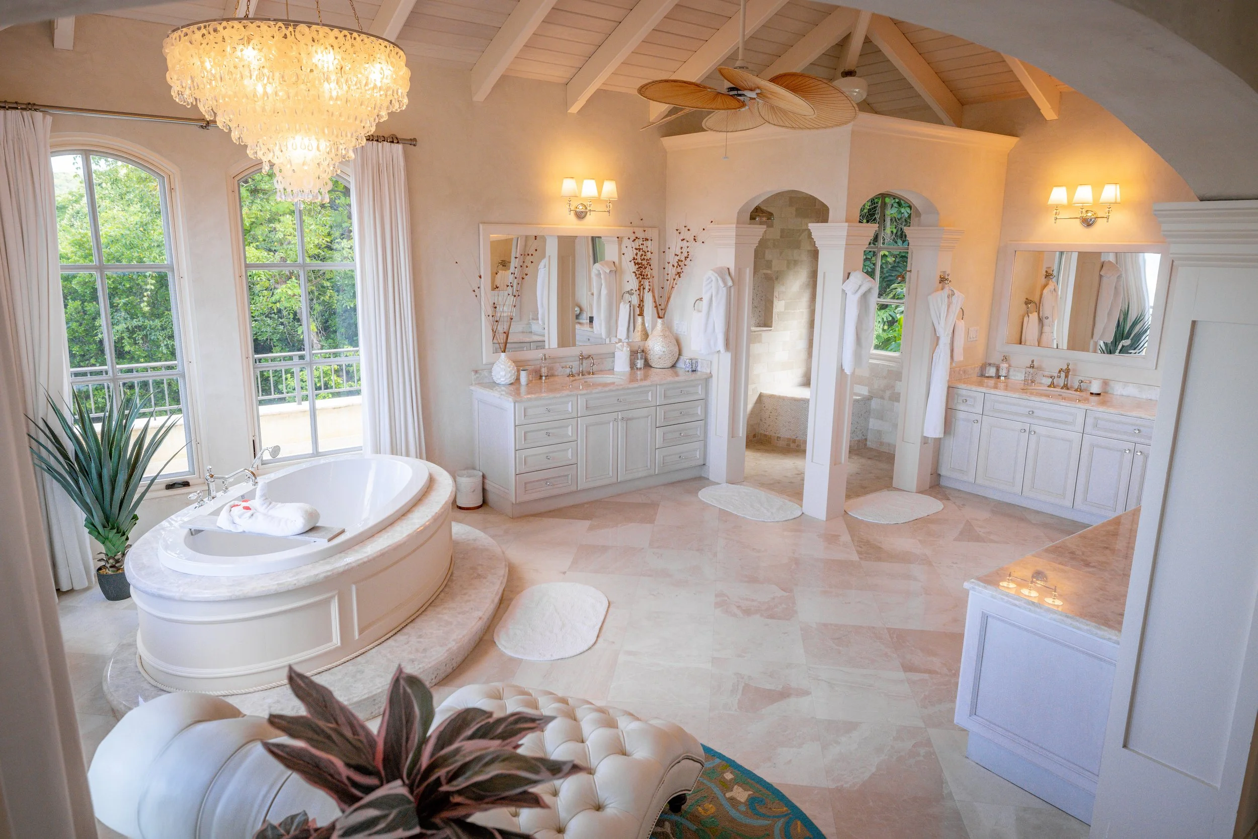 Primary king suite's en-suite bathroom that is unmatched on the island