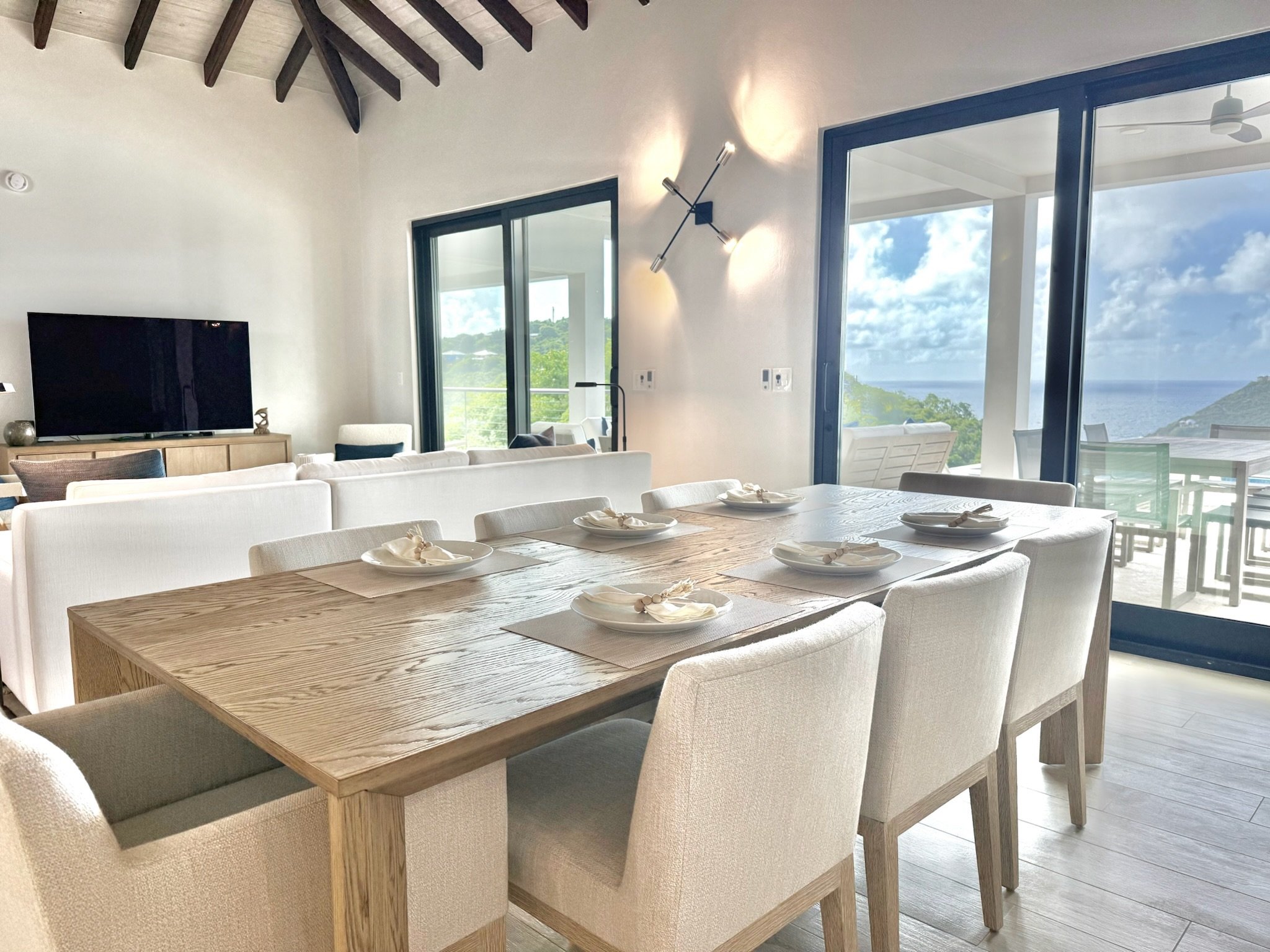 Dining table in open space living and dining