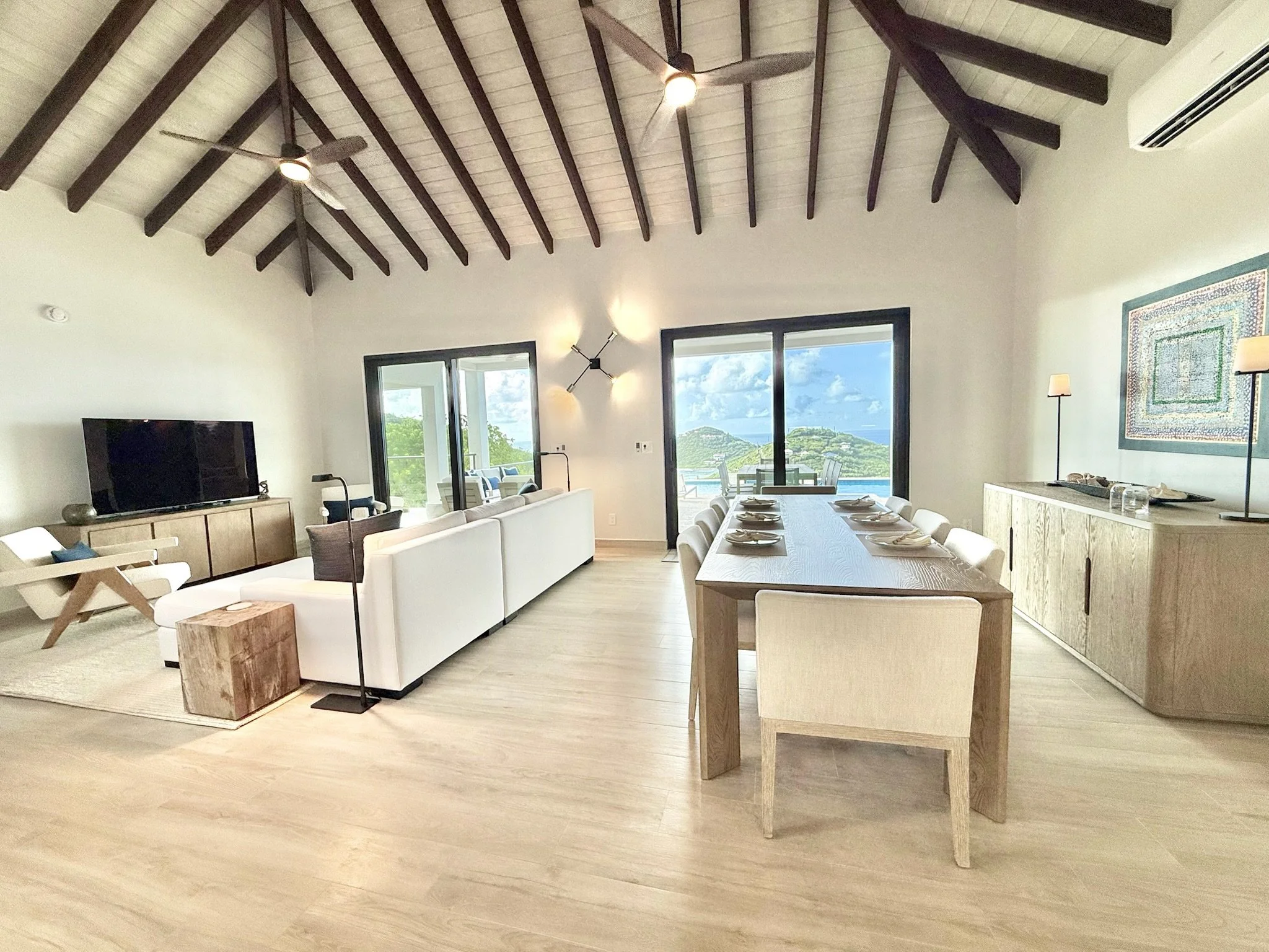 Open floor plan living and dining