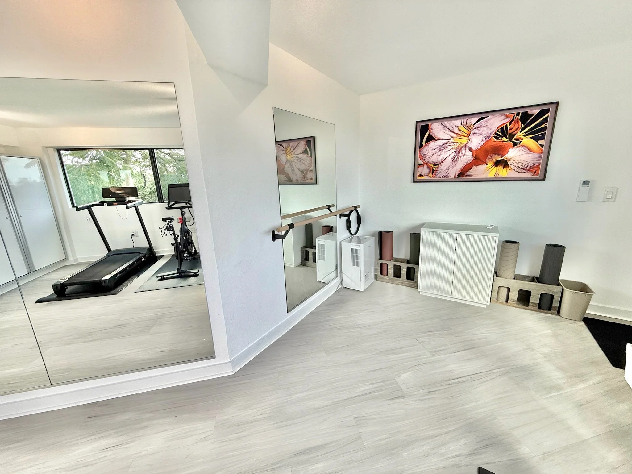 Yoga and barre corner in the private gym
