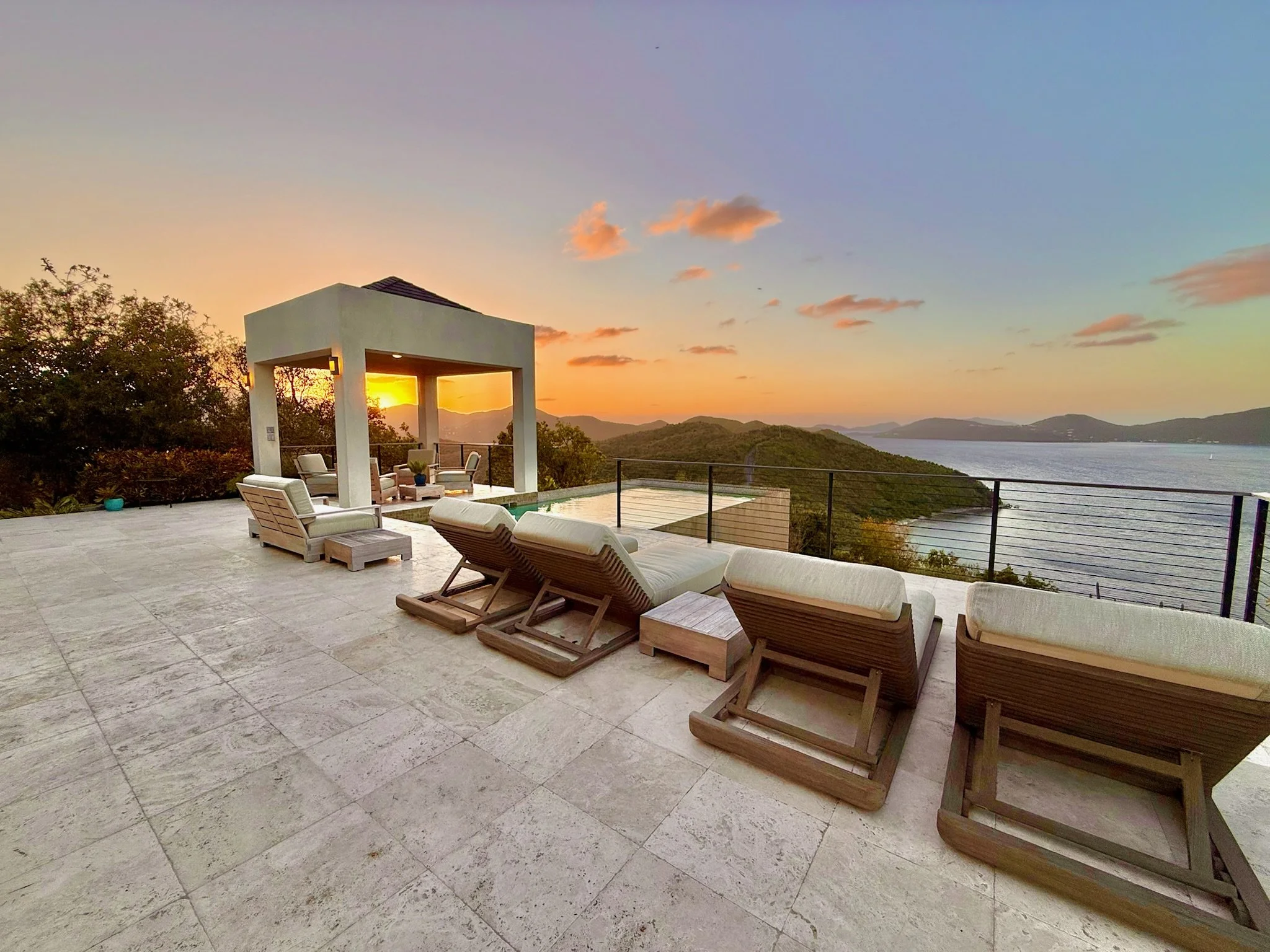 Sunset over a St. John villa pool